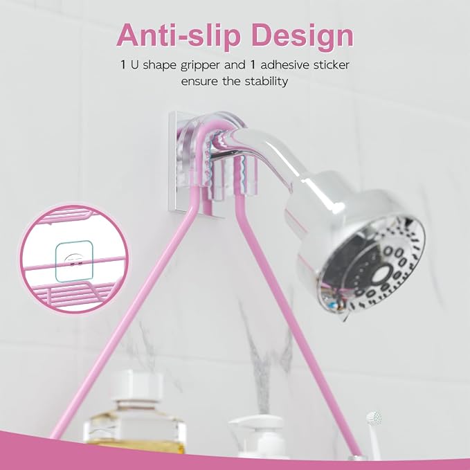 TreeLen Pink Shower Caddy Over Shower Head, Pink Bathroom Accessories, Gift for Girlfriend, Wife, Little Girl - Image 3