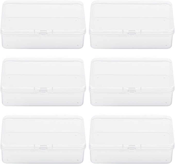 BATTIPAW 6PCS Hair Tie Organizer,Transparent Mini Storage Box,Rectangle Clear Plastic Beads Storage Containers Box,Portable Small Items Holder with Lid for Home, Offices, Business Trips, Travels - Image 2