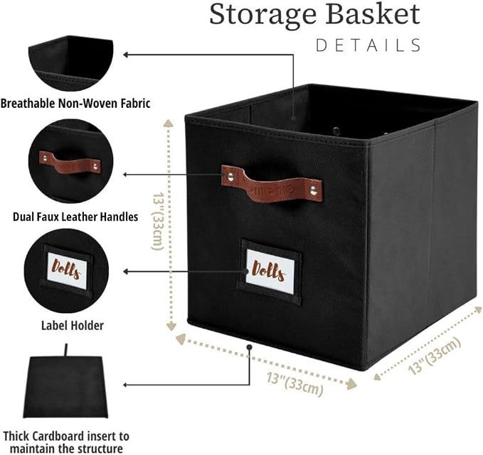 DECOMOMO Storage Cubes, 13x13x13 Storage Cube Bins with Labels, Fabric Organizer Bins (13" / 6pcs, Black) - Image 3