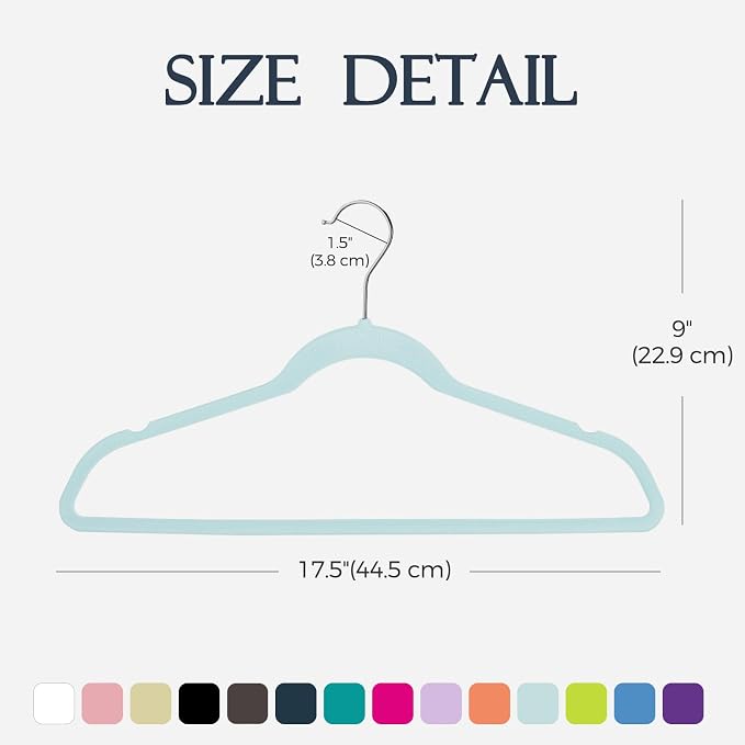 HOUSE DAY Sky Blue Velvet Hangers 60 Pack, Non Slip Clothes Felt Hanger Heavy Duty for Coat, Premium Slim Space Saving Suit Hangers for Closet Organizer, 360° Rotating Silver Hook - Image 7