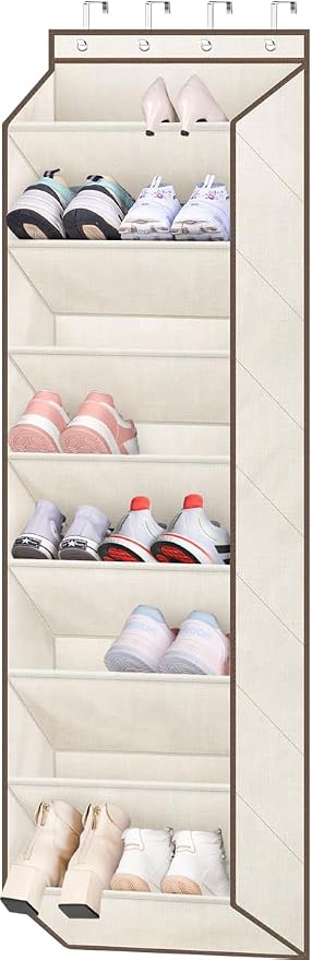 SLEEPING LAMB Over The Door Shoe Organizer for Closet with Large Deep Pockets, Narrow Shoe Rack for Door Hanging Boots Storage, Beige by SLEEPINGLAMB