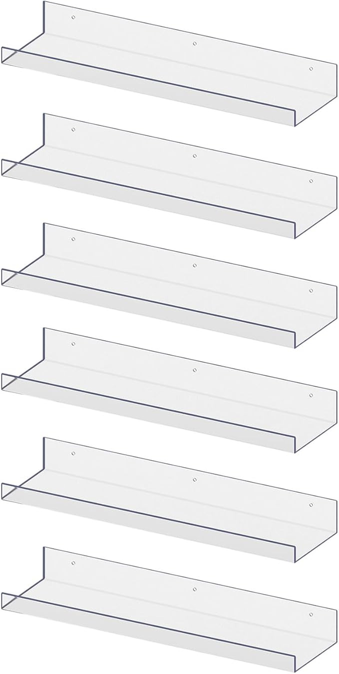 RLAVBL 6 Pack Acrylic Shelves, 15" Floating Wall Shelves for Bedroom, Living Room, Bathroom, Kitchen Storage by RLAVBL