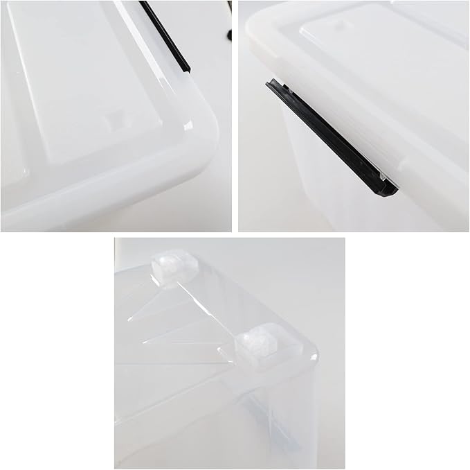 70 Qt Stackable Plastic Storage Bins with Lids, 4 Pack, See-Through Organizing Containers Box, Durable Nestable Containers Organize Shoes Closet Shelves Clothes Blankets Towels, Clear