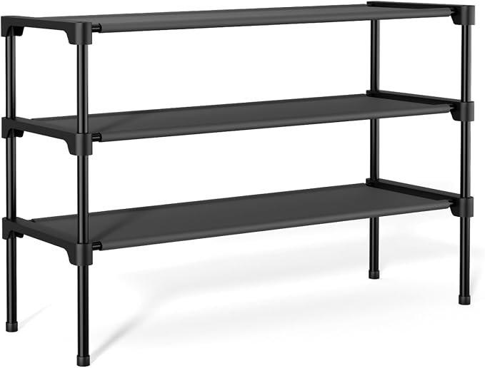 32.3" Widening Design Shoe Rack for Closet 16 Pairs Small Spaces Non-Woven 3 Tier Shoe Organizer Stackable Metal Shoe Shelf for Entryway, Bedroom - Image 9