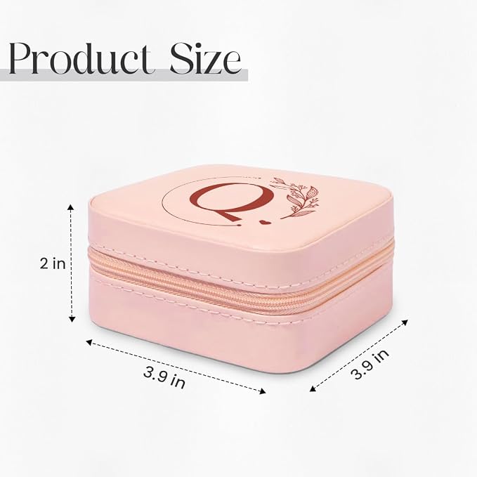 SANDJEST Personalized Jewelry Box, Pink Small Travel Jewelry Box with Initial Q, Monogrammed Jewelry Case Organizer for Girls Women Teen, Mini Travel Essentials Gifts for Christmas Birthday - Image 2
