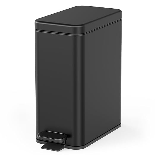 Cesun Bathroom Trash Can with Lid, 2.6 Gallon Small Black Bathroom Garbage Can Soft Close, Stainless Steel Waste Basket with Step Pedal for Bedroom, Laundry Room, Living Room, Home Office, Toilet, RV by Cesun