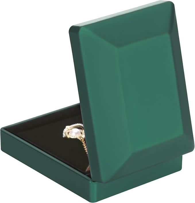 LED Light Pendant Necklace Gift Box, Velvet Jewelry Storage Display Case for Proposal Engagement Wedding Anniversary Birthday Valentine's Day (Green) - Image 5