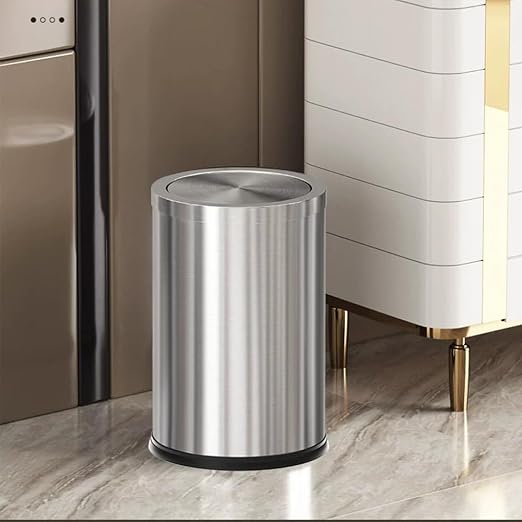 Brushed Nickel Bathroom Trash Can,Stainless Steel Garbage Can with Fild Lid,Small Trash Can for Bedroom,Hotel,Office,Laundry(Sliver) - Image 2