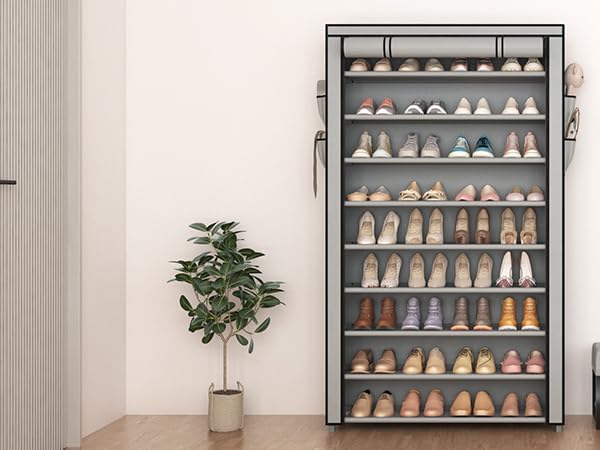 LANTEFUL Shoe Rack with Covers 10 Tier Tall Shoe Rack Organizer Large Capacity Shoe Shelf Storage 40 Pairs Space Saving Free Standing Shoe Storage Organizer for Closet, Entryway, Dorm, Grey - Image 8
