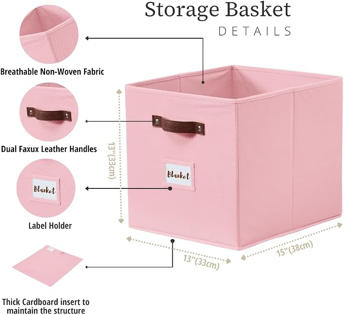 DECOMOMO Storage Baskets, 13x15x13 Storage Cube Bins with Labels for Organizing Shelves Kallax (Kallax / 4pcs, Pink) - Image 3