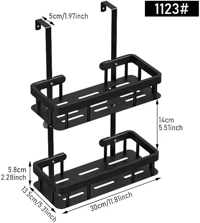 Over Door Shower Caddy, Black Rustproof Bathroom Organizer, 2-Tier Storage Rack, 11.81x5.31 Inch Shelves, No Drilling Required - Image 2
