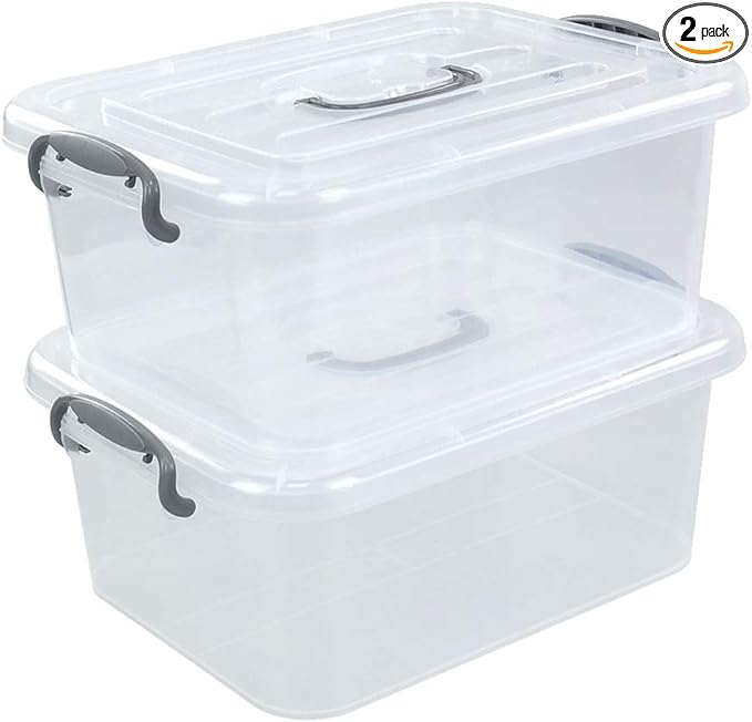 Kekow 2-Pack Clear Storage Latch Box, Plastic Containers with Lids, 8 L