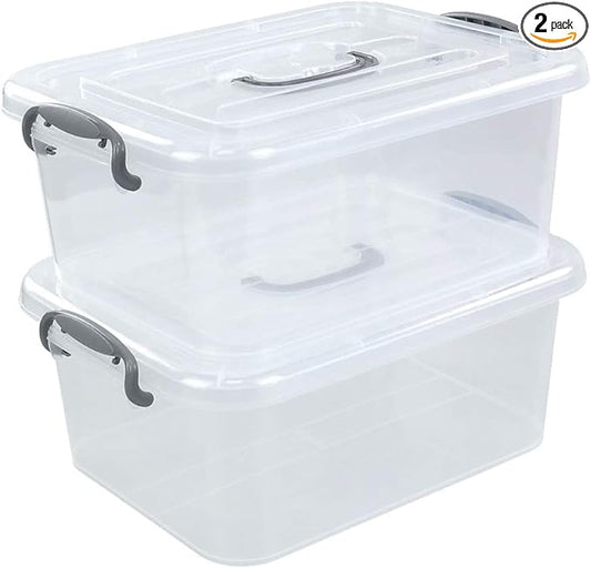 Kekow 2-Pack Clear Storage Latch Box, Plastic Containers with Lids, 8 L