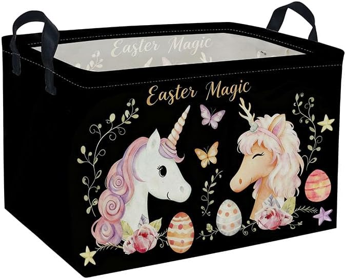 Rectangular Easter Unicorn Baskets Gift Basket Empty Kids Storage Bins Baby Girls Basket Kids Toy Storage Bin Organizer Box Room Decor for Home(Unicorn) by DDBASKET