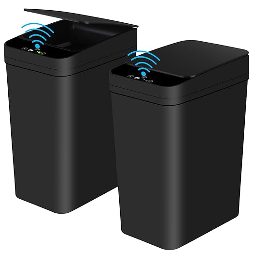 Anborry Bathroom Automatic Trash Can 2 Pack 2.2 Gallon Touchless Motion Sensor Small Slim Garbage Can with Lid Smart Electric Narrow Garbage Bin for Bedroom Office Kitchen (Black) by Anborry