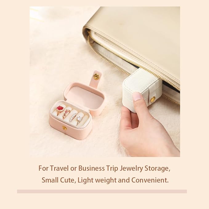 Travel Jewelry Ring Case,Small Jewelry Ring Box,Ring Holder,Mini Jewelry Case Portable Storage Case, for Women Girls, for Travel,Business,Wedding,Bridesmaid Gift(Pink) - Image 3