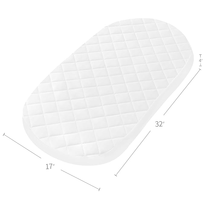 Bassinet Mattress Pad Cover Fit for Hourglass/Oval Bassinet Mattress, Waterproof Bassinet Mattress Protector Quilted Bassinet Sheets (32"x17") 2 Pack for Boys Girls, White