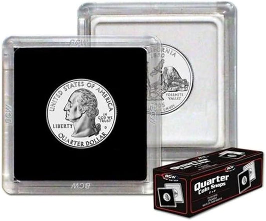 BCW 2x2 Snap Holder - 25 ct Quarter Case | Archival Safe Protector | Crystal Clear Polystyrene Display Box | Ideal for US Washington Quarters | Collectors Holder