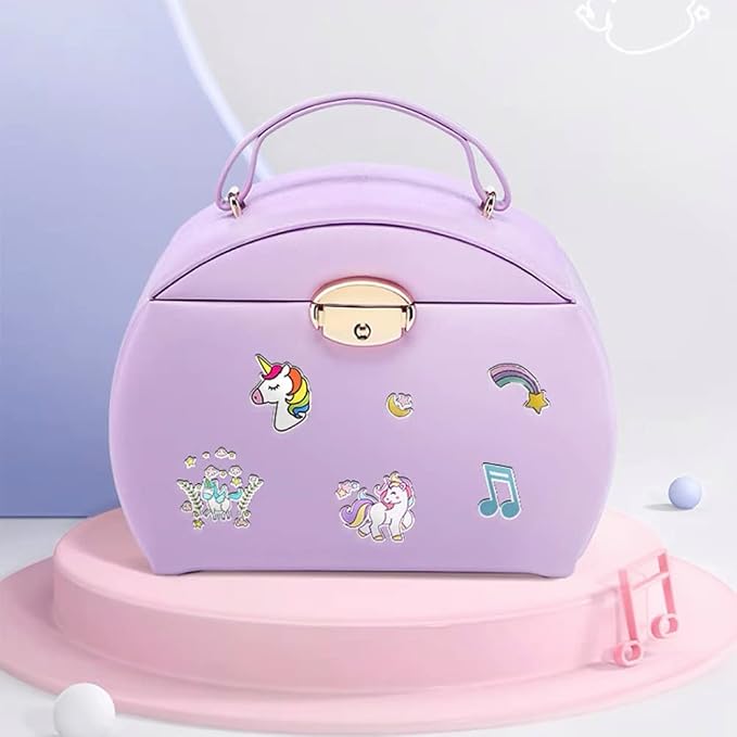 Vlando Musical Jewelry Box with Spinning Ballerina, Lockable Girls’ Jewelry Organizer for Necklaces Rings and Hair Accessories, Gift for Girls and Kids, Purple - Image 2