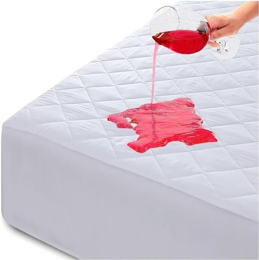 Waterproof Quilted Fitted Mattress Protector Pad Deep Pocket - Elastic Fitted Fluffy Non Noisy Mattress Protector- Extra Deep Packet (Full, White)