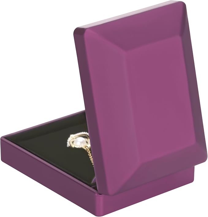 LED Light Pendant Necklace Gift Box, Velvet Jewelry Storage Display Case for Proposal Engagement Wedding Anniversary Birthday Valentine's Day (Purple) - Image 5
