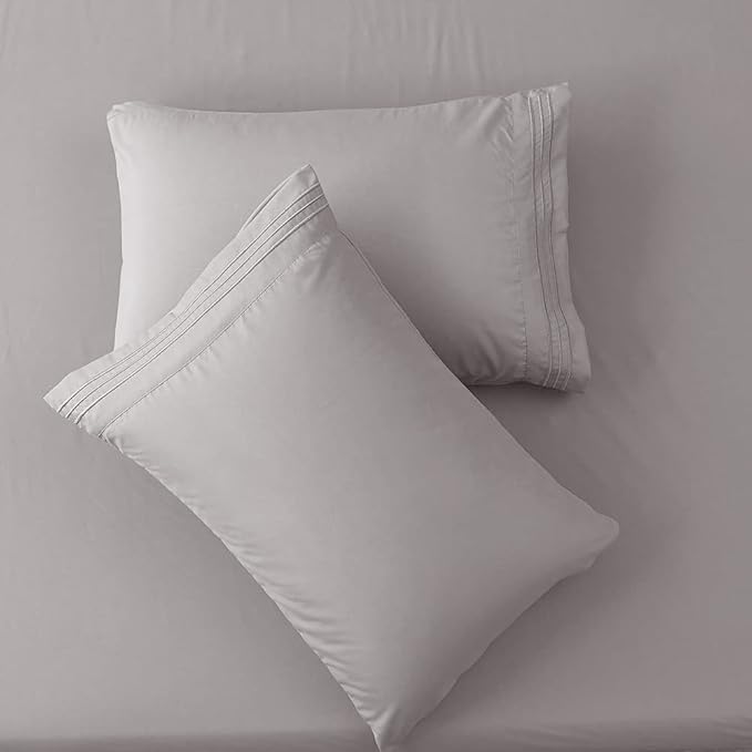 SONORO KATE Bed Sheet Set Super Soft Microfiber 1800 Thread Count Luxury Egyptian Sheets 18-Inch Deep Pocket Wrinkle and Hypoallergenic-4 Piece(King Grey)