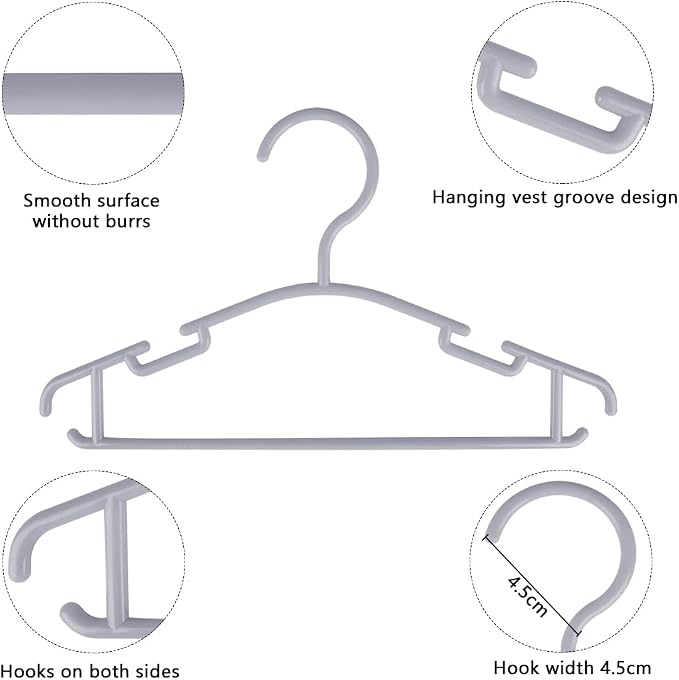 GoodtoU Plastic Baby Hangers, Gray, 60 Pack, Sturdy and Durable, Ideal for Kids' Clothes - Image 3