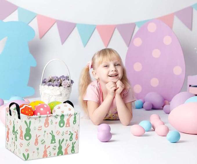 Easter Baskets for Kids Gift Bunny Basket Empty for Boys and Girls Rectangular Toy Storage Bins Organizer Bin Box Cute Egg Room Decor for Home(Easter Bunny) - Image 5