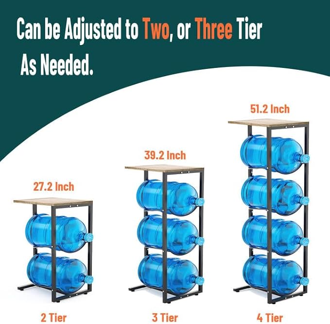 MYLOLF 5 Gallon Water Jug Holder with Storage Shelve : 4 Tier Water Jug Stand Holder for 5 Gallon Water Dispenser- 5 Gal Water Bottle Storage Rack Organizer for Home Kitchen Garage - Image 2