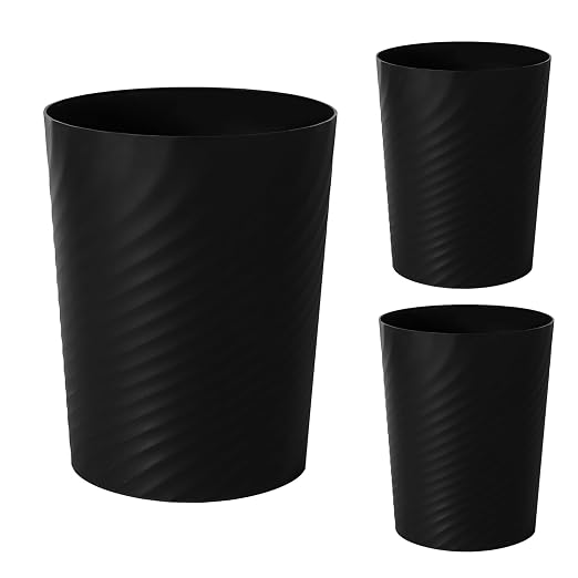 UUJOLY Plastic Small Trash Can Wastebasket, Garbage Container Basket for Bathrooms, Laundry Room, Kitchens, Offices, Kids Rooms, Dorms, 1.8 Gallon, Black, 3 Pack by UUJOLY