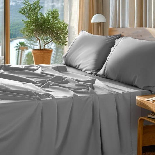 SONORO KATE 100% Egyptian Cotton Sheets Set - 1000 High Thread Count, Luxury 5-Star Hotel Sateen Bed Sheets, Soft, Breathable Long Staple Sheets, Fit up to 16" - 4 PC (Grey,Full)