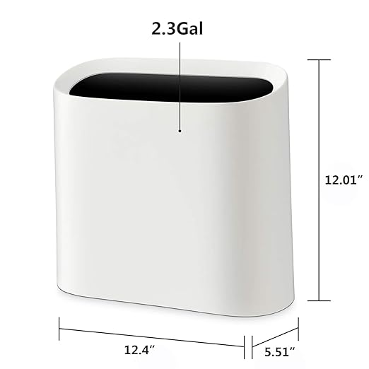 SUBEKYU 2.3 Gal Trash Can for Bathroom,Small Office Garbage Can for Kitchen,Slim Rectangular Waste Bin,Plastic,White - Image 3