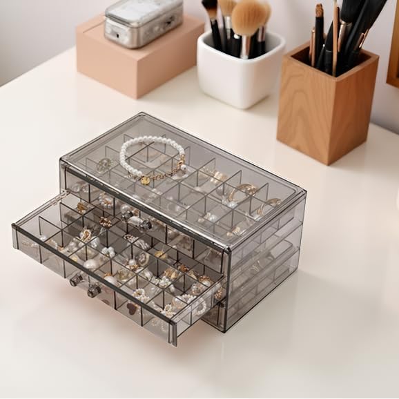 Earring Storage Box Organizer 3 Drawers Acrylic Jewelry Storage Box Holder Transparent Jewelry Display Stand with 72 Cells Gift for Women Girls - Image 5