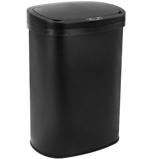 Stainless Steel Kitchen Trash Can Bathroom Bedroom Office Waste Bin with Lid Automatic Sensor Touch Free Garbage Can 13 Gallon / 50L,Black by BestOffice