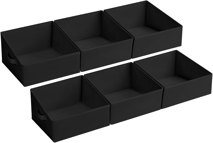 DIMJ Trapezoid Storage Bins for closet shelves, Closet Organzier Bins with Handle, Foldable Closet Storage Bins Basket, Closet Organizers and Storage for Toys, Books, 6 Packs, Black by DiMJ