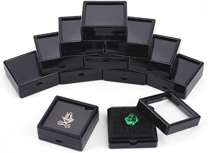 BENECREAT 12Pack Black Gemstone Display Box 2" x 0.78" Jewelry Box Container with Clear Top Lids for Gems, Coins, Christmas Festival Wedding Jewelry Packing by BENECREAT