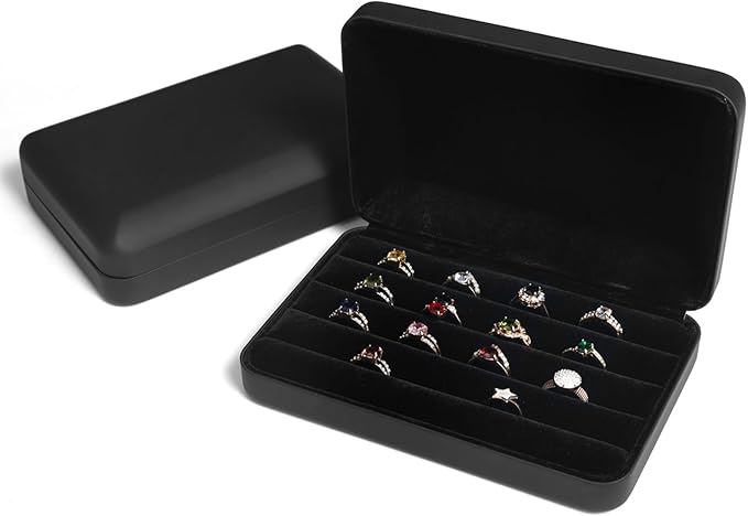 Jewelry Ring organizer Box, Portable Small Storage Display Case, Fashion Jewelry Tray Holder Showcase, Ring Boxes for Multiple Rings Fits for Travel or Home Organizers (Black Big) by sadkew