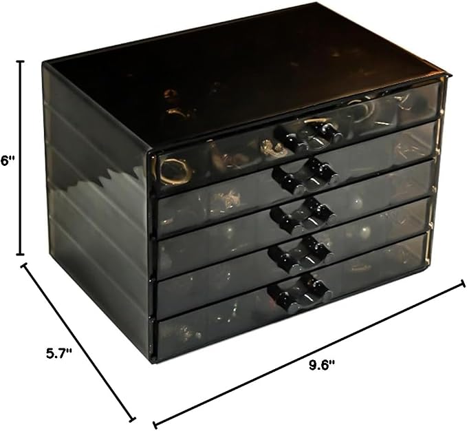 YUFONG Earring Storage Box Organizer, Acrylic Jewelry Storage Box Holder 5 Drawers Transparent Jewelry Display Stand with 120 Small Compartments Gift Boxes for Women Girls (Clear Black) - Image 8