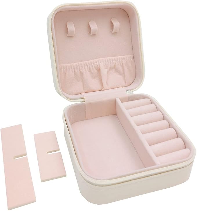 TRODANCE Mini Jewelry Case, Small Travel Jewelry Organizer, Portable Jewelry Box Storage Display Box For Rings, Earrings, Necklaces (White-4) - Image 3