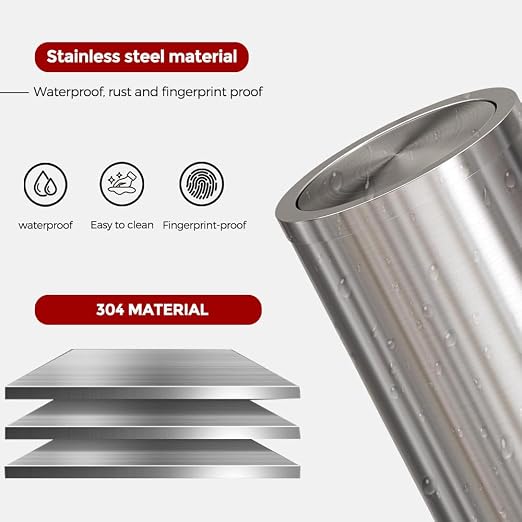 Brushed Nickel Bathroom Trash Can,Stainless Steel Garbage Can with Fild Lid,Small Trash Can for Bedroom,Hotel,Office,Laundry(Sliver) - Image 3