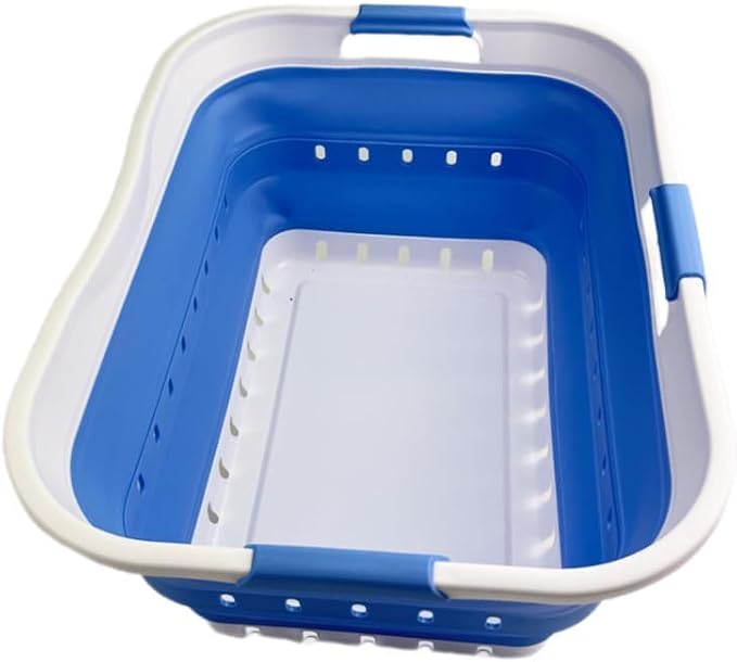 SAMMART 42L (11 gallon) Collapsible Plastic Laundry Basket - Foldable Pop Up Storage Container/Organizer - Space Saving Hamper/Basket (1, White/Little Boy Blue) by SAMMART
