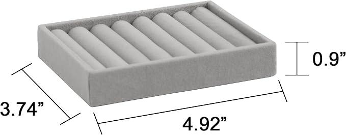 Frebeauty Small Jewelry Tray Set,Velvet Ring Organizer,Stackable Jewelry Organizer Tray,Mini Jewelry Drawer Organizer,4.92 x 3.74 x 0.9 Inches,7 Slots Ring Tray for Women(Set 2,Grey) - Image 3