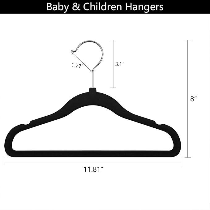 GoodtoU Kids Velvet Hangers Baby Hangers Black Infant Hanger for Closet Non Slip Children Hanger - Image 2