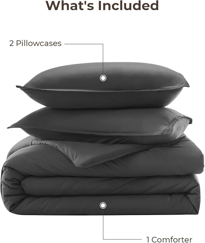 Litanika Dark Grey Comforters Oversized Queen Size, 3 Pieces Lightweight Solid Bedding Comforter Set, All Season Fluffy Bed Set (98x98In Comforter & 2 Pillowcases)