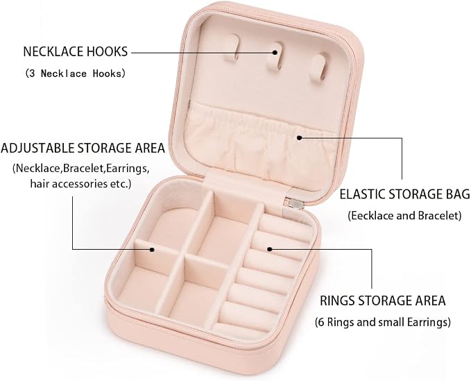 Mini Jewelry Travel Case,Small Jewelry Box,Traveling Jewelry Organizer,Portable Jewellery Storage Holder for Rings Earrings Necklace Bracelet Bangle for Girls Women(Pink - 1 pack) - Image 5