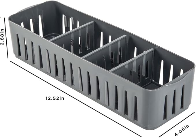 Simplify 2 Pack 4 Compartment Stackable Bin with Adjustable Dividers | Drawer Organizer | Storage Basket | Good for Office | Desk Supplies | Dorm |Bathroom | Accessories | Make Up | Grey - Image 5