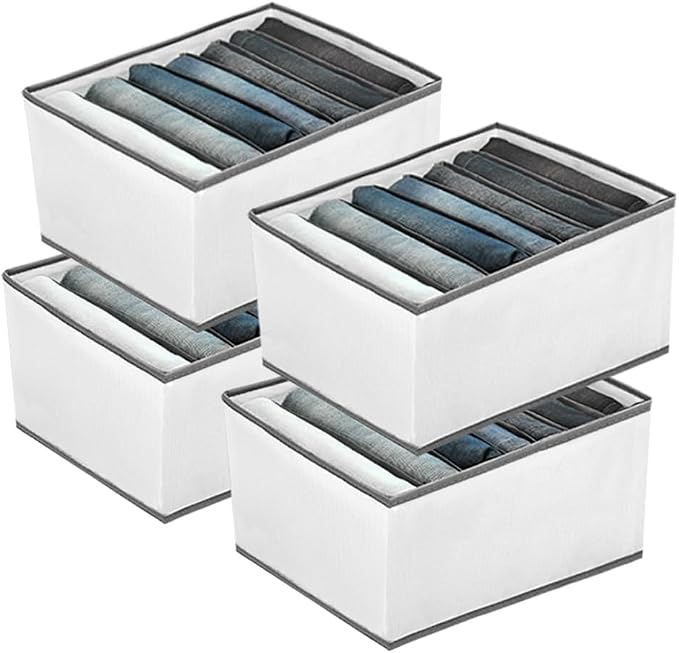 EASEVE 4 Pack Wardrobe Closet Organizer and Storage for Clothes - 7 Grids Foldable Drawer Dividers Organizers for Jeans | Pants | Shirts | Leggings, Stackable Clothing Bins for Closets Organization by EASEVE