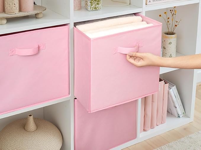 Cupic Cupid 13x13 Storage Cubes, 6 Pack Open Storage Bins with Handles, Storage Cube Organizer for Clothes and Toys, Collapsible Cube Bins for Closet, Shelves, Offices, Pink - Image 6