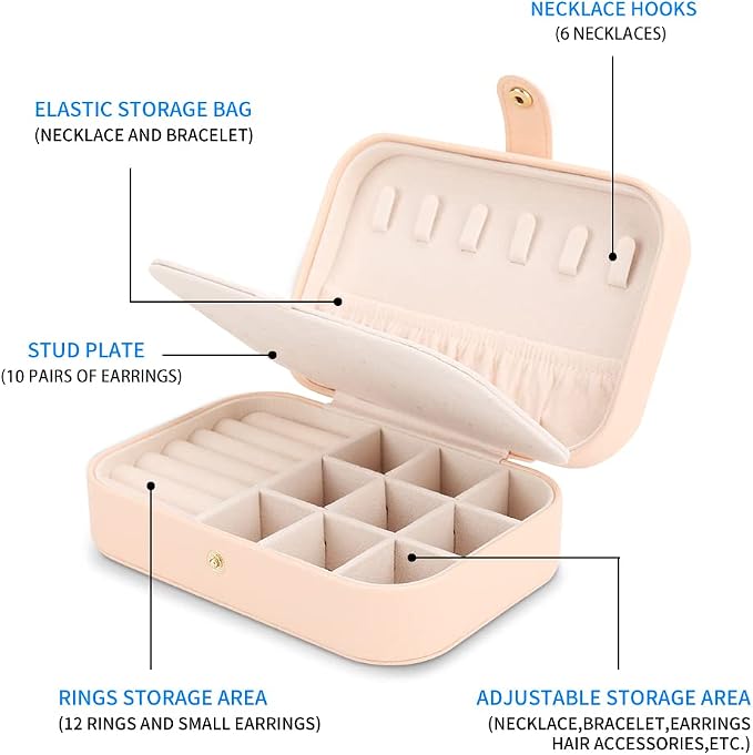 FEISCON Travel Jewelry Case Jewelry Organizer Box with Two Layer Portable Small Jewelry Storage Case Accessories Holder/Pink - Image 3