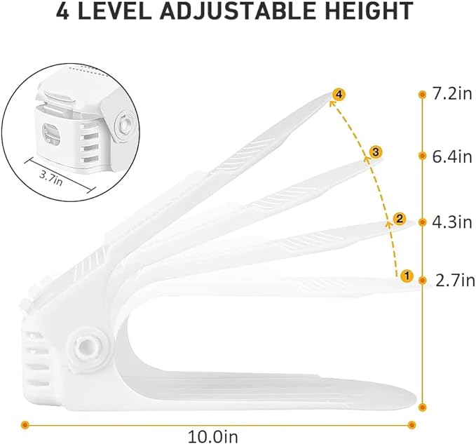 NVGSN Shoe Slots Organizer 12 Pack - Shoe Stackers for a Pair of Shoes, shoe Storage Shoes Space Savers 50%, 4 Levels Adjustable Thickening Double Layer shoes Holders shoe Organizer for Closet, White - Image 3